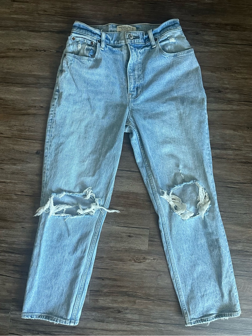Abercrombie 90s High Rise Straight Distressed Jeans Sz 27 Curve Love Extra Short